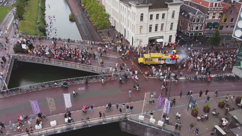 Protesters Marching Across Bridge During Unmute Us Campaign In Utrecht, Netherlands.