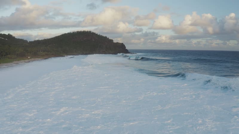 Aerial view of Grande Anse beach at sunset, Petite Ile, Reunion.