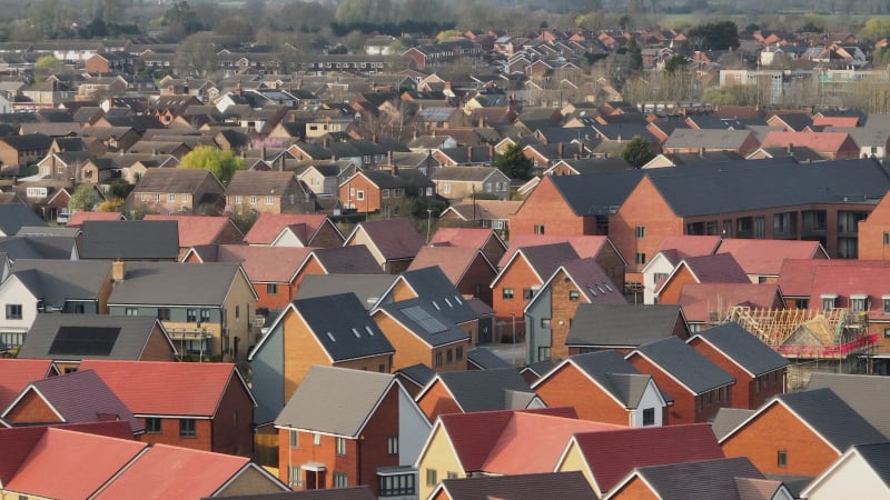 New Houses and Homes on a UK New Build Estate Seen From The Air