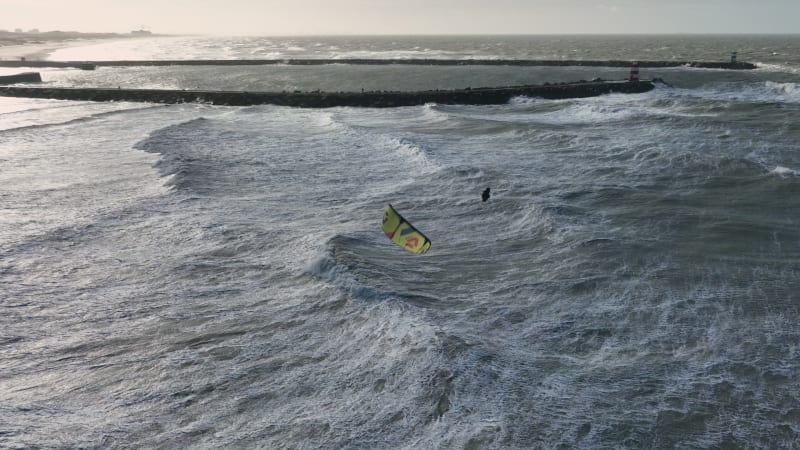 Kitesurfing at Scheveningen Beach in the Netherlands