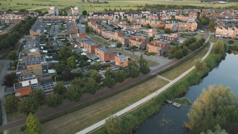 Scenic Village View in Houten with Surrounding Pond