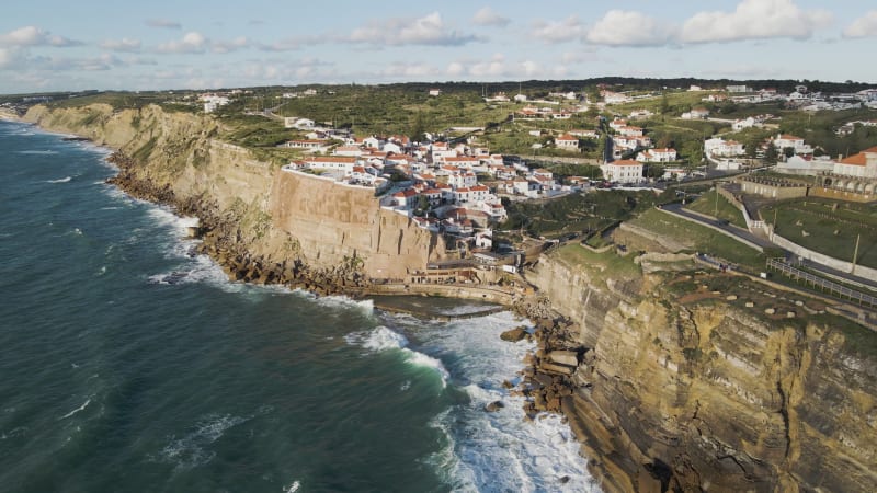 Aerial view of Azenhas do Mar, a small town in Colares municipality, Portugal.