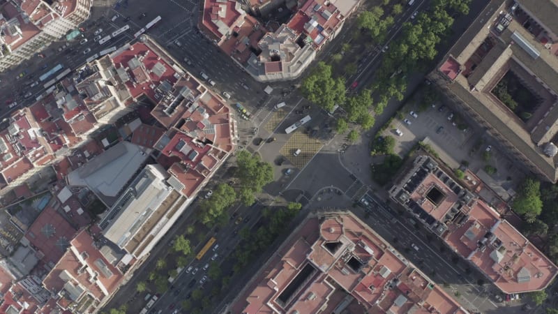 City Streets and Rooftops of Barcelona in the Summer Bird's Eye View