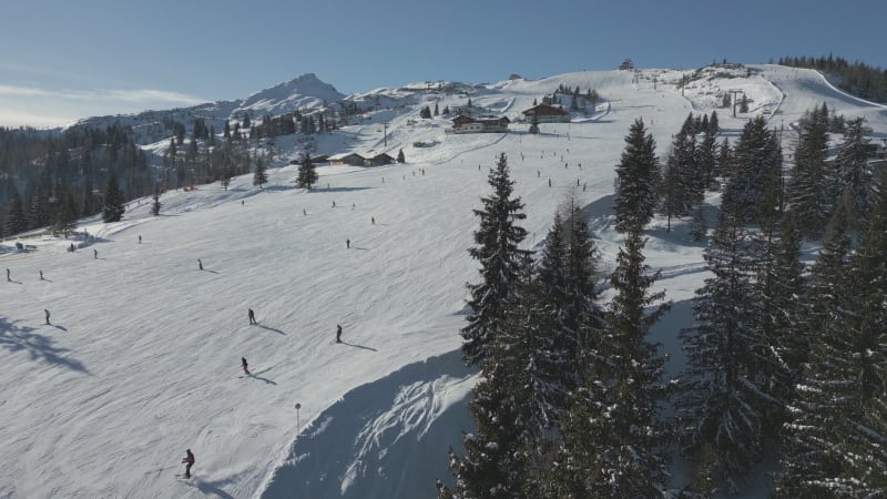 Skiers and Snowboarders at Flachau Ski Resort, Austria