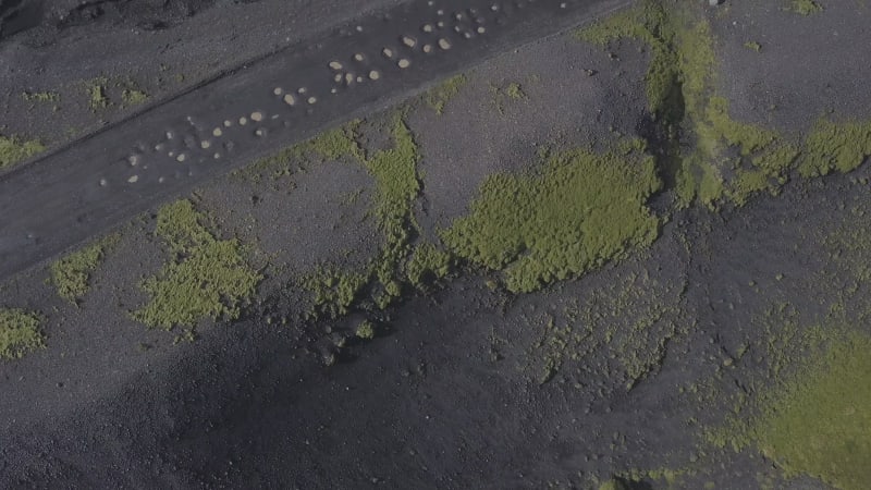 Aerial view of braided rivers near the Thórsmörk mountain range.