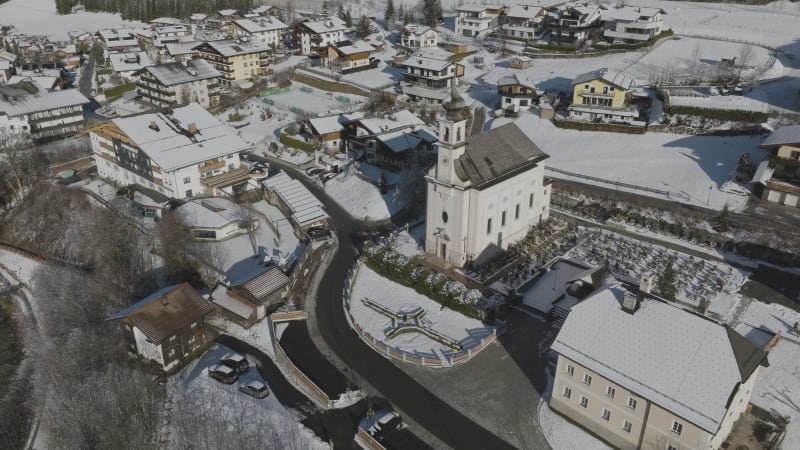 Winter Aerial View of Flachau Village, Austria