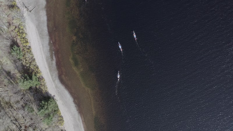 Bird's Eye View of Canoeists in a Lake