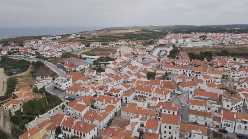 Aerial view of Vila Nova de Milfontes little town, Beja, Portugal.