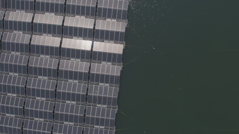 Top View of Solar Panels Floating On Water