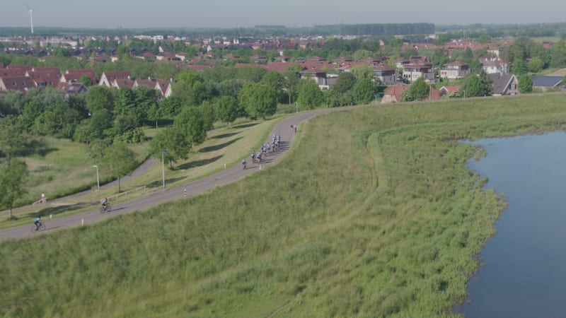 Cycling Race on Dyke Road In The Netherlands