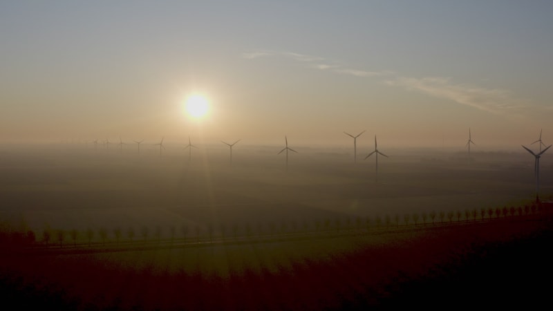 An aerial view of a windturbine park in the Netherlands