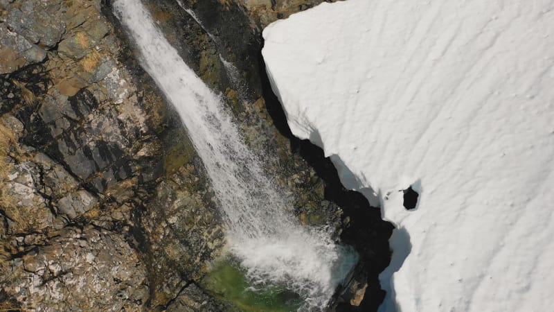 Aerial view of a waterfall in Alaska.