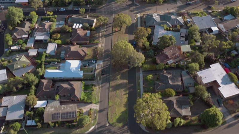 Houses in Suburban Australia Aerial View of Typical Streets and Neighbourhood