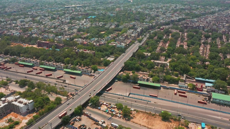 Aerial view of a highway in Delhi.