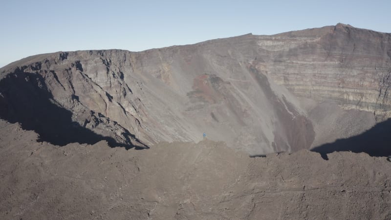 Aerial view of Piton de la Fournaise, a crater on Reunion Island.