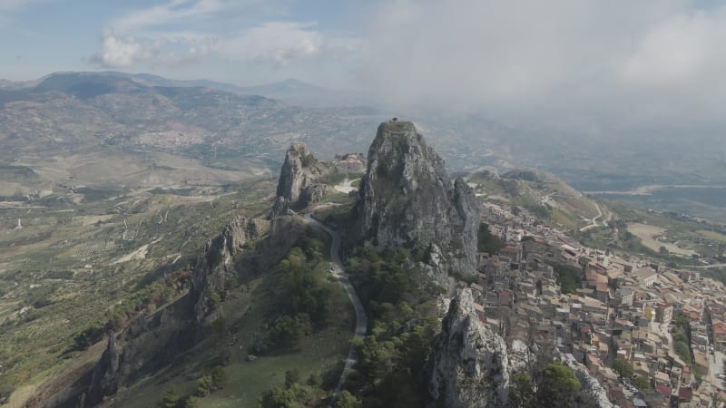 Aerial view of Caltabellotta, Agrigento, Sicily, Italy.