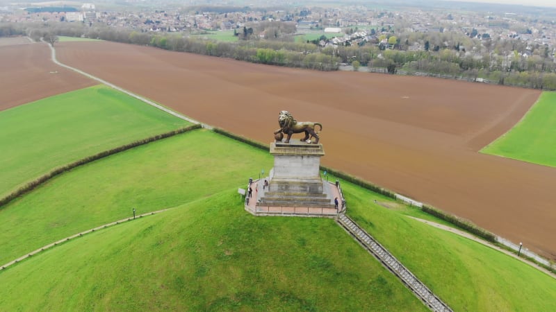 Aerial view of a memorial monument, Waterloo, Brussel, Belgium.