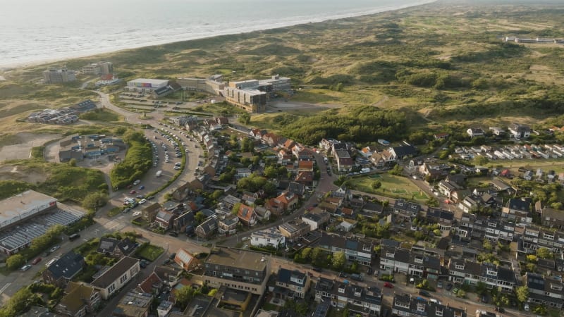 aerial shot of Wijk Aan Zee village, a village next to the beach.