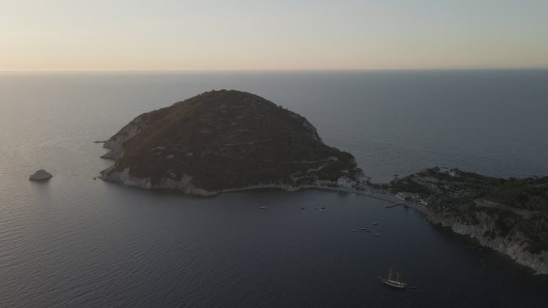 Aerial view of Capo d'Enfola at sunset, Elba Island, Tuscany, Italy.