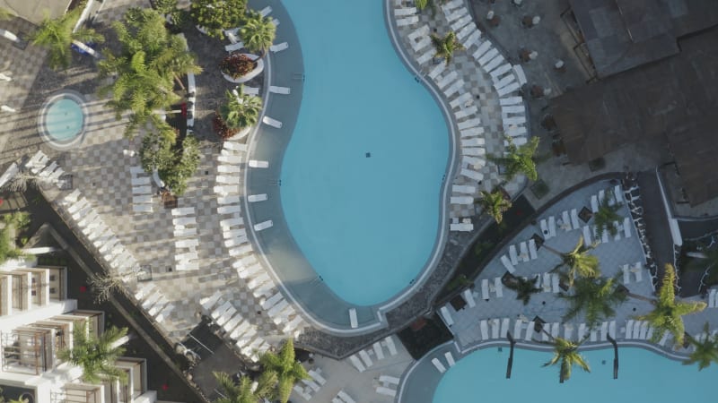 Aerial view of a luxury resort in Yaiza, Lanzarote, Canary Islands, Spain.