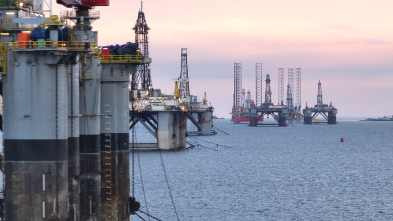 Aerial View of an Oil and Gas Drilling Platforms and Rigs