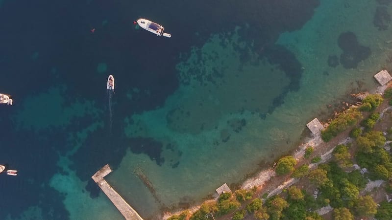 Aerial view of touristic sailing boat crossing the Adriatic sea.