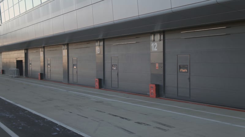 Pit Garages at Silverstone F1 Circuit in the Early Morning