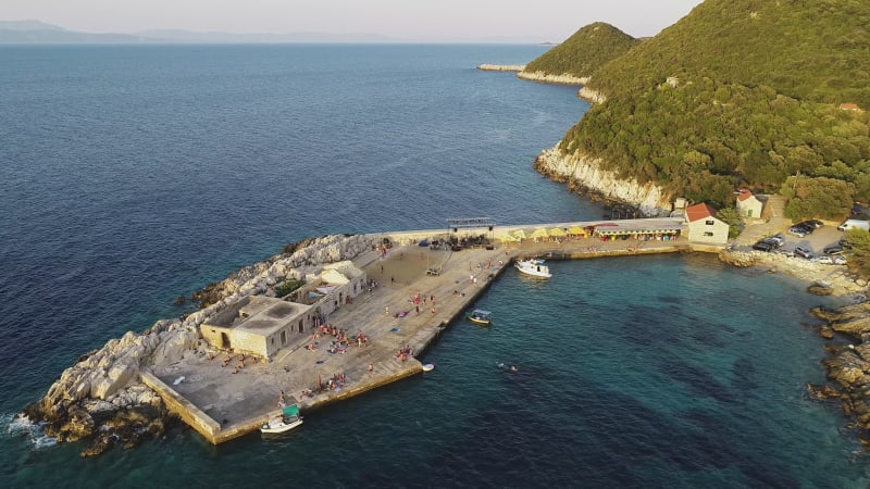 Aerial view of a small pier, Adriatic Sea near Lastovo, Croatia.