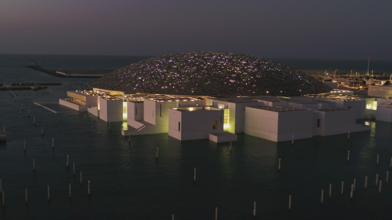 Aerial view of the Louvre, an art museum in Abu Dhabi.