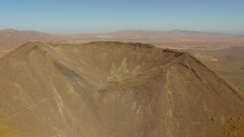 Aerial view of an arid landscape at Caldera de Gairía volcano.