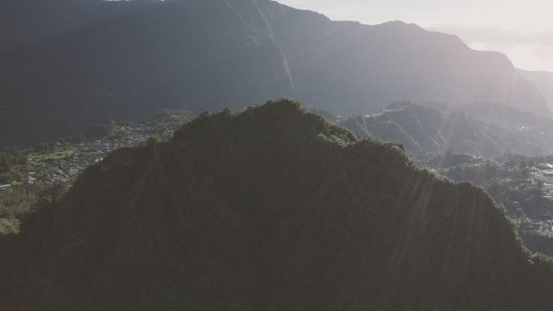 Aerial view of landscape near Hell Bourg, Saint Benoit, Reunion.