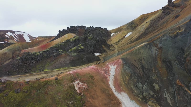 Aerial view of a mountain landscape in autumn, Iceland.