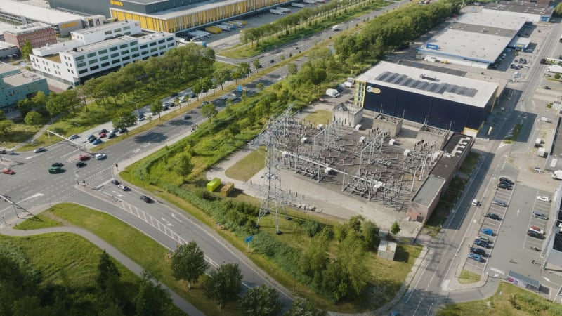 Blick von oben auf das Kraftwerk Nieuwegein, Niederlande