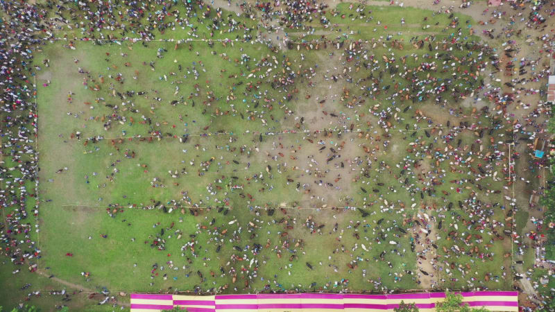 Aerial view of people worshipping in Dinajpur, Rangpur, Bangladesh.