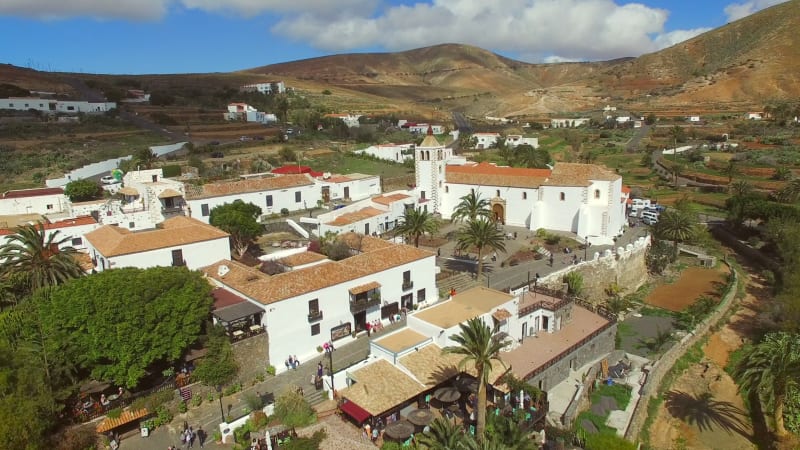 Aerial view of Betancuria village and its Santa Maria Church.