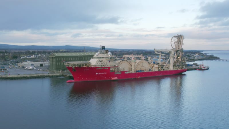 Pipe Laying Vessel Docked at Port Aerial View