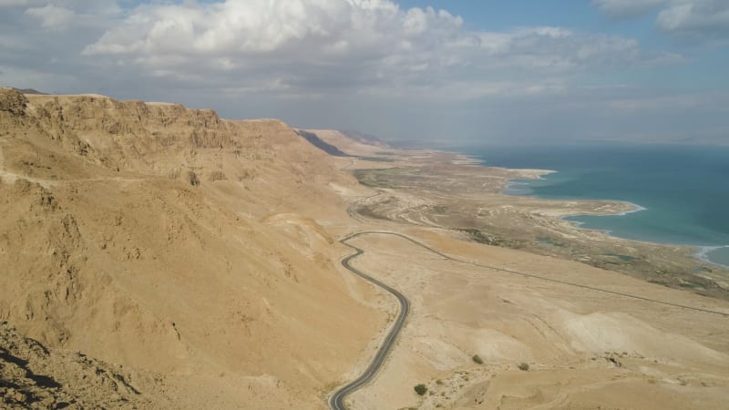 Aerial view of the surrounding area above the dead sea, Dead sea, Negev, Israel.