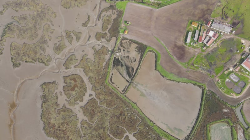 Aerial view of the lagoon in Montijo, Setubal, Portugal.