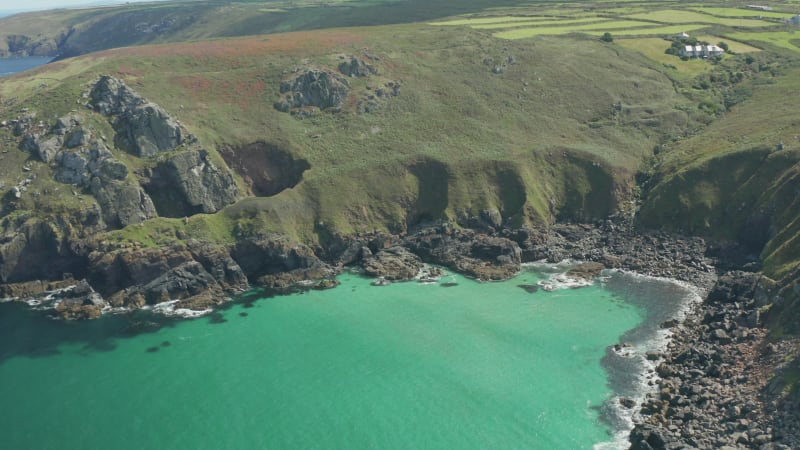 Aerial view of Zennor Cove, Cornwall, United Kingdom.