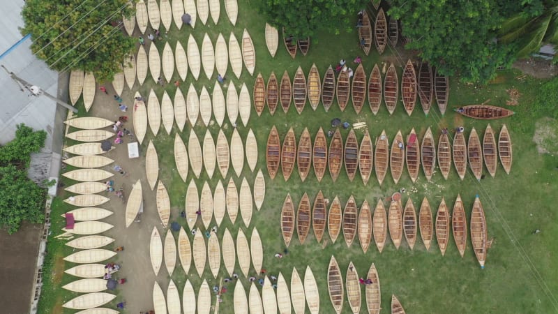 Aerial view of a Canoe market, Ghior, Dhaka, Bangladesh.