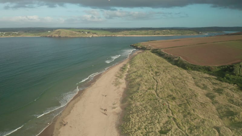 Aerial view of Hawkers Bay, Cornwall, United Kingdom.