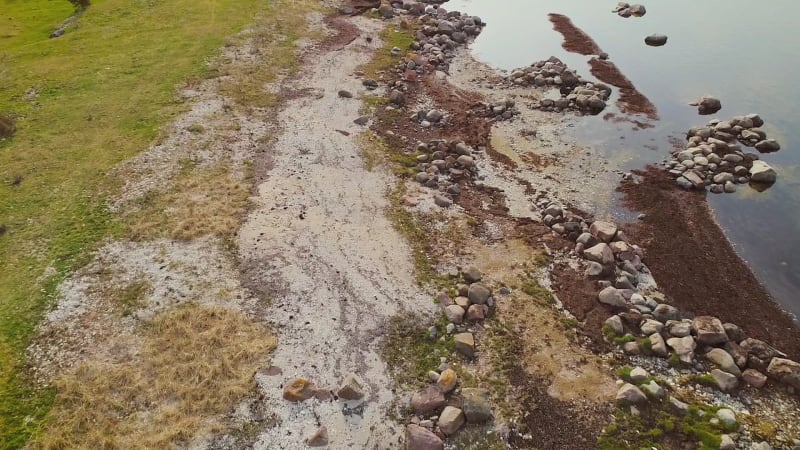 Aerial view of empty rocky beach in Formby on the island of Vormsi.