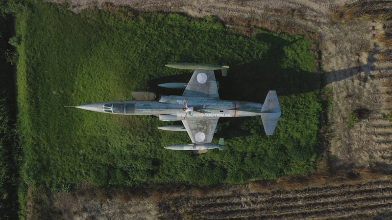 Aerial view of a military airplane in Oosterland, The Netherlands.