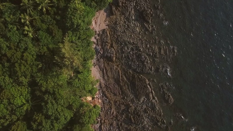 Aerial view of the rocky coast of Koh Lanta island.