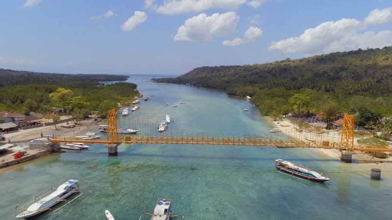 Aerial View of The Yellow Bridge Connecting Nusa Lembongan and Cennigan Islands