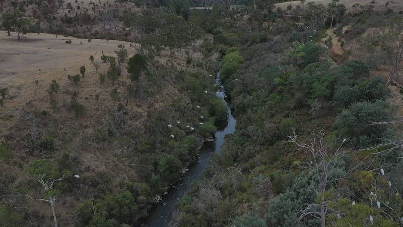 Aerial view of Huka Falls, Waikato River, Taupo, North Island.