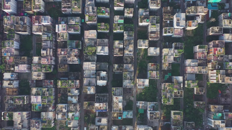 Aerial view of a residential area in Dhaka, Bangladesh.