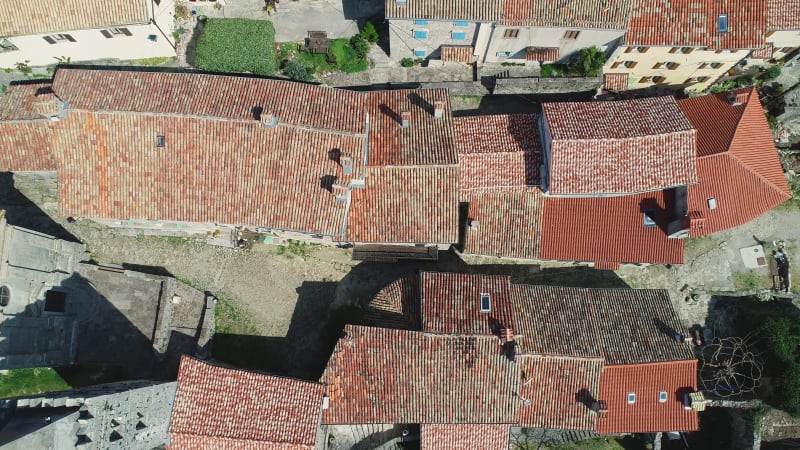 Aerial view above of the medieval city of Hum at Istria.