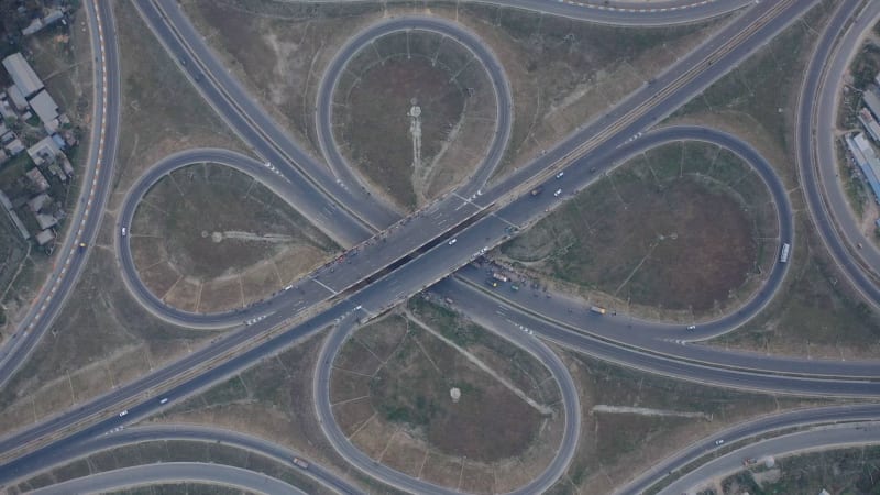 Aerial view of big junction road in Dhaka, Bangladesh.