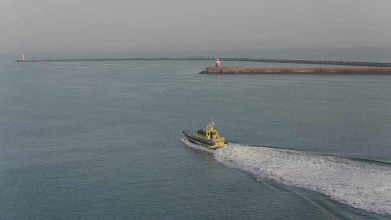 Safety Boat Departing from Ijmuiden Port, Netherlands